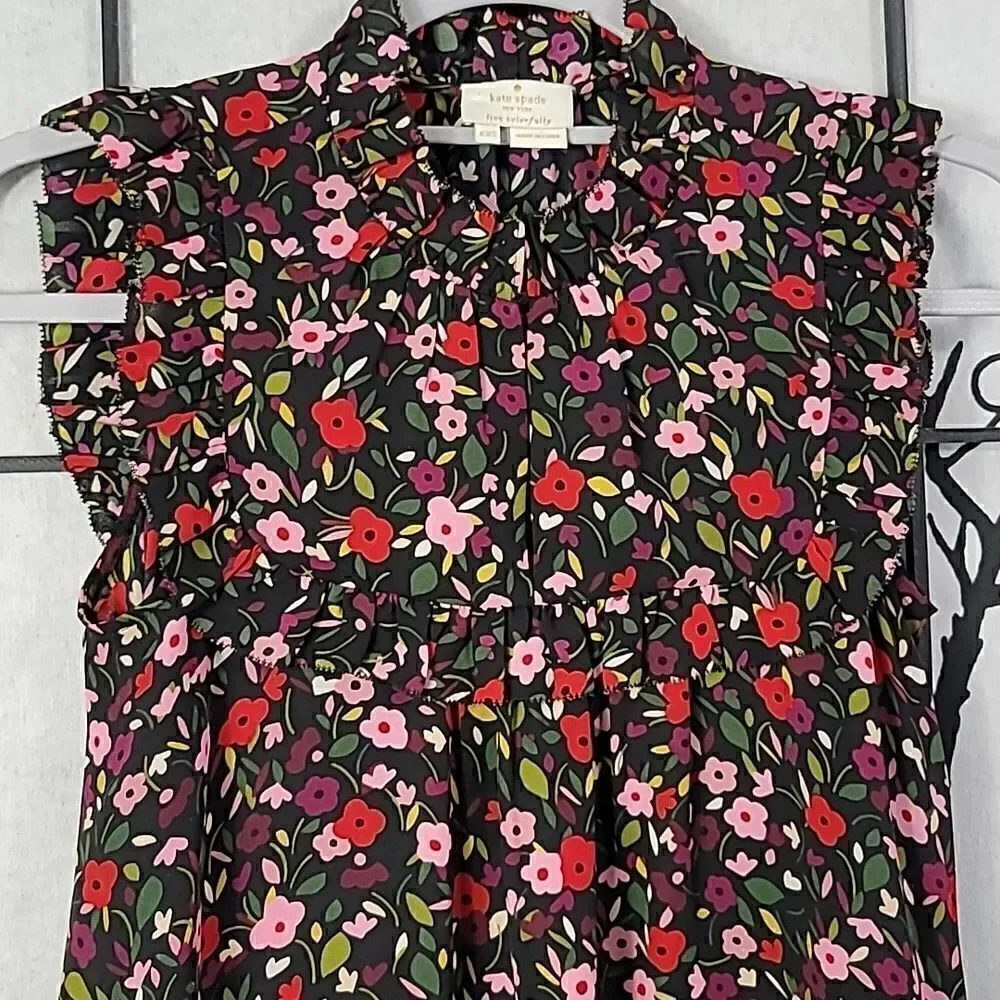 Kate Spade Boho Floral Ruffle Yoke Sleeveless Blouse